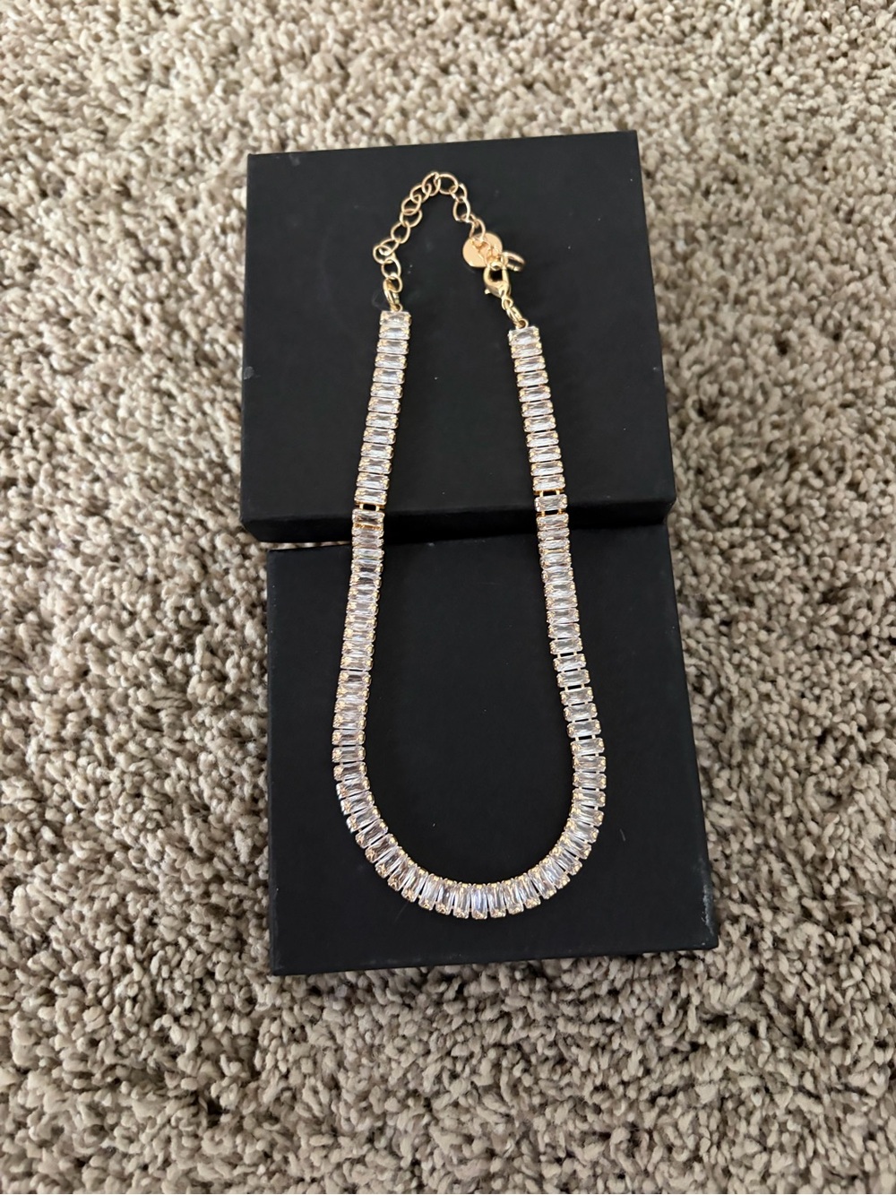 Source Unknown Gold-Tone Baguette Crystal Tennis Necklace - White Stones